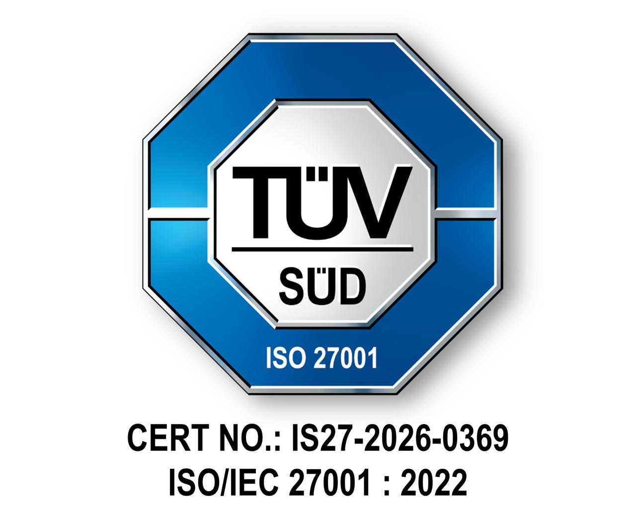 TÜV SÜD ISO/IEC 27001:2022 Certified