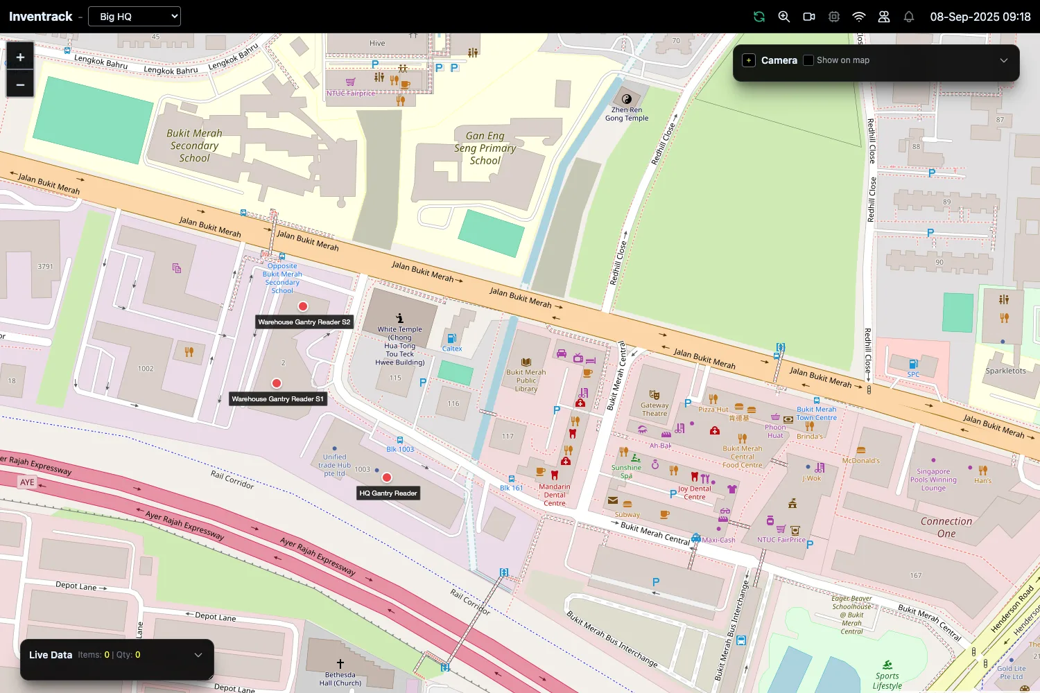 UWB indoor tracking dashboard showing real-time asset positions